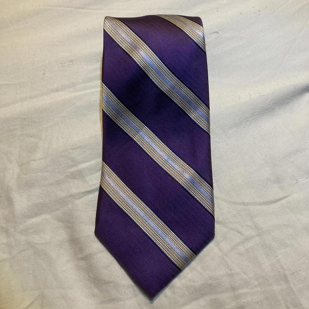 NWOT Nautica Purple w/ Silver & Blue Stripes 100% Silk Tie